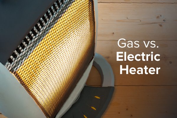 An electric heater with the words, "gas vs. electric heater."
